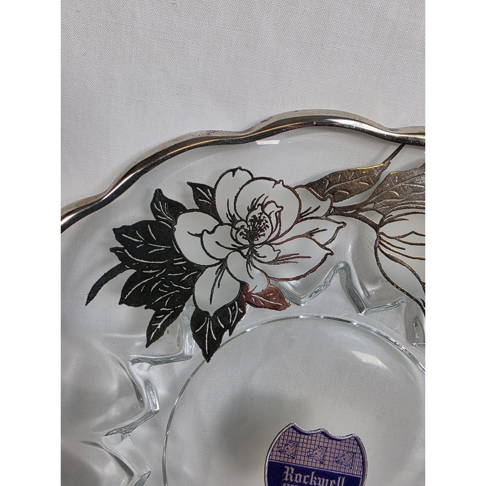 Rockwell Sterling Silver Non-Tarnish 8 Inch Glass Plate Floral Design Handles - Picture 3 of 16